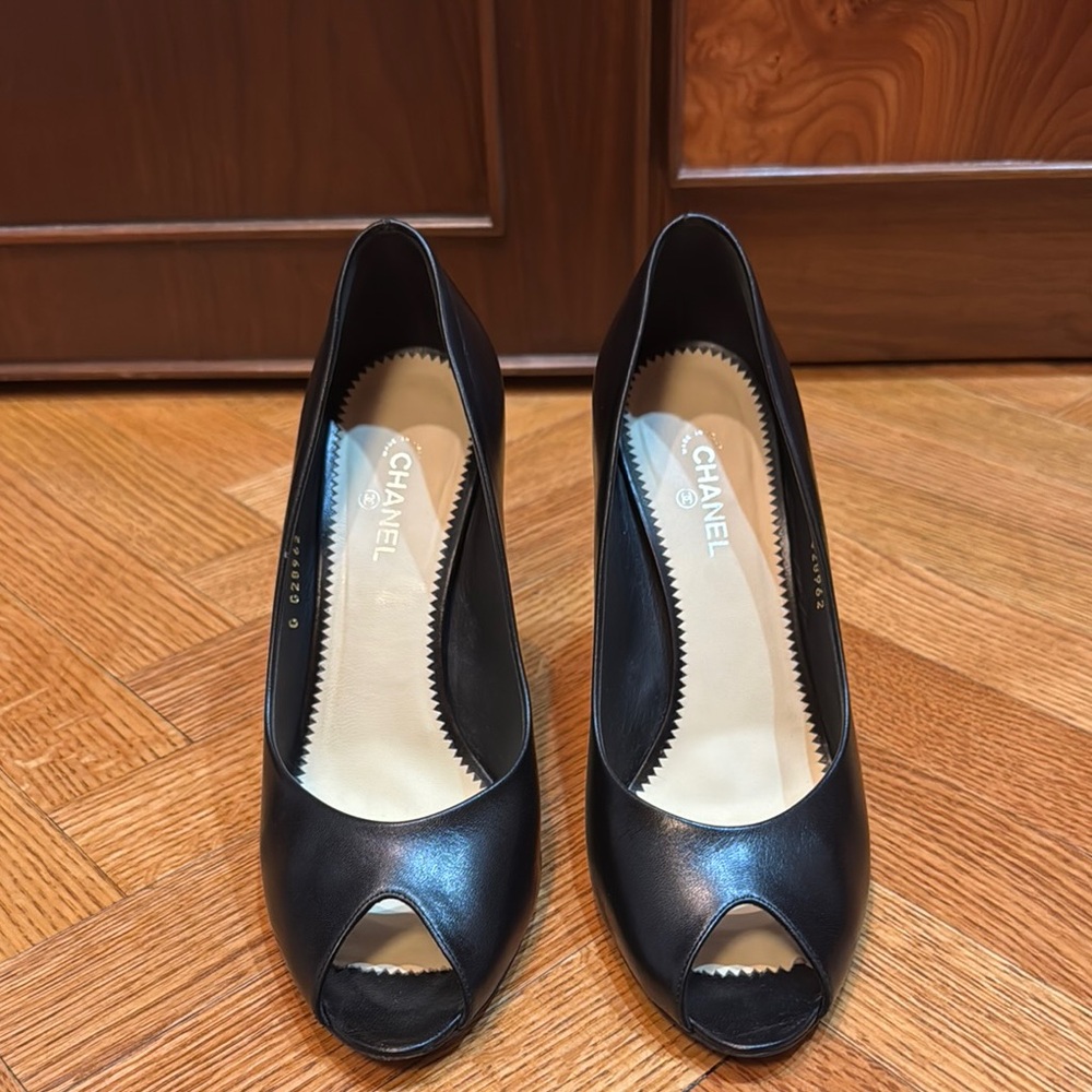 CHANEL Black Peep-Toe Heels Timeless Elegance